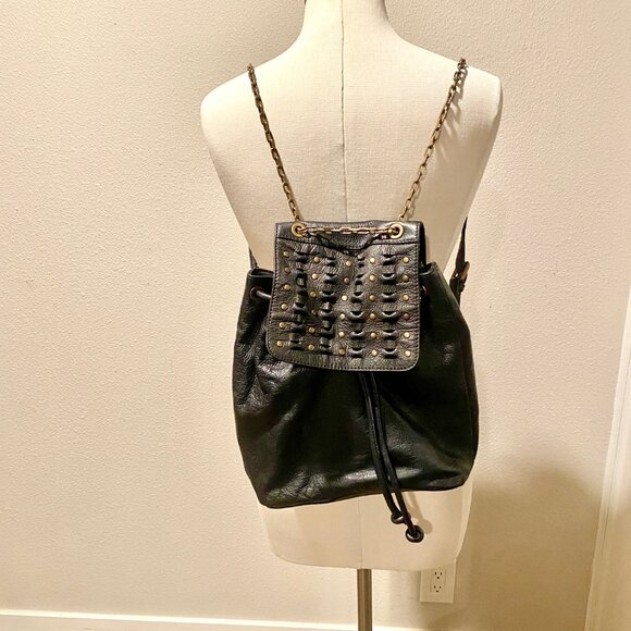 Frye Black Leather Backpack with Gold Accents